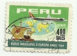 Stamps Peru -  Primer vuelo de APSA a Europa