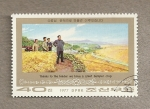 Stamps North Korea -  Gracias al gran leader obtenemos una cosecha record