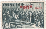 Stamps Ecuador -  Cristobal Colón presentando indígenas