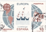 Stamps Spain -  Europa-CEPT 1992 La Rábida,naves de Colón y mapa de América            (o)