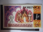 Stamps Dominica -  25 Aniversario de la Reina Elizabeth II (1952-1977)-Bodas de Plata-Primer Greting: