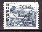 Stamps Sweden -  75 aniv. Transporte de troncos por río