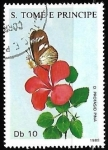Stamps So Tom and Prncipe -  Mariposas - White and brown spotted butterfly