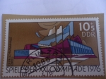 Stamps Germany -  DDR- Sala de Natación en Laipig - Juegos Olimpicos de Verano 1976 - Montreal.