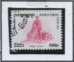 Stamps Cambodia -  Cultivo d' Arroz: Trilla