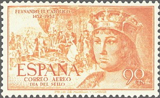 ESPAÑA 1952 1112 Sello Nuevo V Centenario Nacimiento Fernando el Católico. Correo Aereo