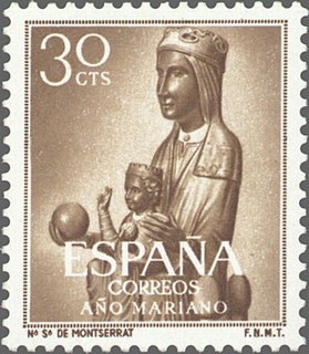 ESPAÑA 1954 1135 Sello Nuevo Año Mariano Ntra. Sra. de Montserrat Barcelona 30c