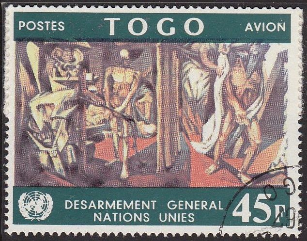 ONU TOGO 1967 C76 Sello Desarme Mural de José Vela Zanetti en la Oficina de New York 45F