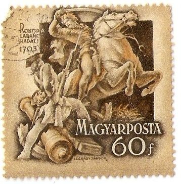 Hungría 1953 Scott 1046 Sello Guerra con Caballos Rontsd a Labanc Hadal usado