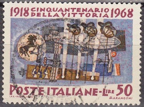 Italia 1968 Scott 993 Sello Cincuentenario de la Victoria 1918-1968 usado 50L 