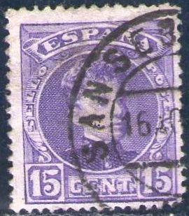 ESPAÑA 1901-5 246 Sello Alfonso XIII 15c Tipo Cadete Usado con numero de control al dorso Espana Spa