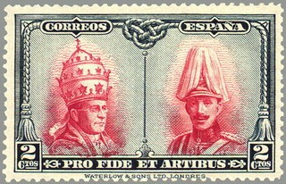 ESPAÑA 1928 402 Sello Nuevo Pro Catacumbas de San Dámaso en Roma Serie para Toledo Pio XI y Alfonso 