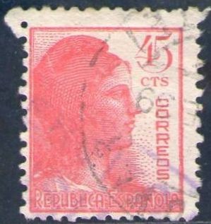 ESPAÑA 1938 752 Sello Alegoría de la República 45c usado Espana Spain Espagne Spagna Spanje Spanien 