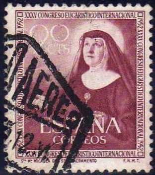 España 1952 1116 Sello º XXXV Congreso Eucarístico Internacional Barcelona Sta. Micaela 