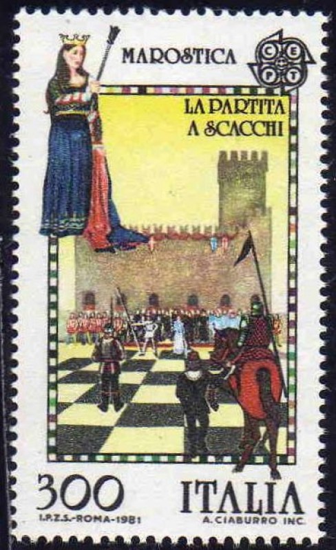 Italia 1981 Scott 1455 Sello Nuevo MNH Europa Juego de Ajedrez con Personas Marostica La Partita a S