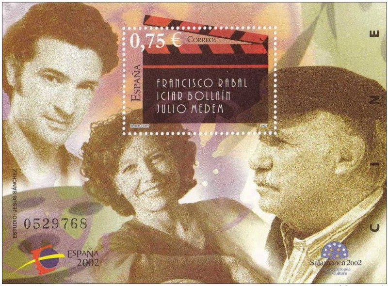ESPAÑA 2002 3944 HB Sello Nuevo Cine Paco Rabal, Claqueta, Iciar Bollain y Julio Medem 