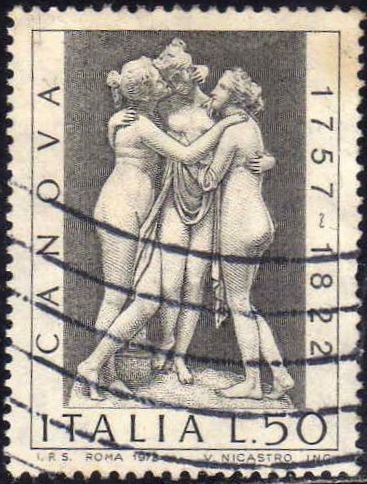Italia 1972 Scott 1076 Sello Escultura Las Tres Gracias de Antonio Canova (1757-1822) Usado 