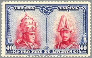 ESPAÑA 1928 410 Sello Nuevo Pro Catacumbas de San Dámaso en Roma Serie para Toledo Pio XI y Alfonso 