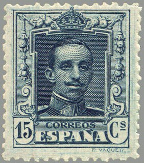 ESPAÑA 1922 315 Sello Nuevo Alfonso XIII Tipo Vaquer 15c Azul Grisaceo nº control al dorso 