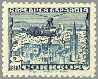 ESPAÑA 1938 772A Sello Nuevo Autogiro C-30 La Cierva Fondo Azul