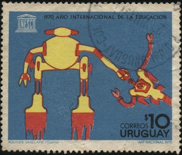 UNESCO 1970 año internacional de la educación. Dibujo infantil.