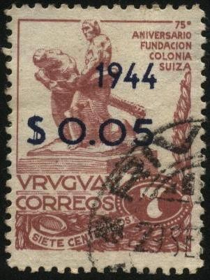 75 años de la fundación de la ciudad de Colonia Suiza en 1862. Sobreimpreso en 1944.