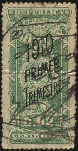 Escudo Nacional. Timbre impuesto sobreimpreso 1910 primer trimestre.