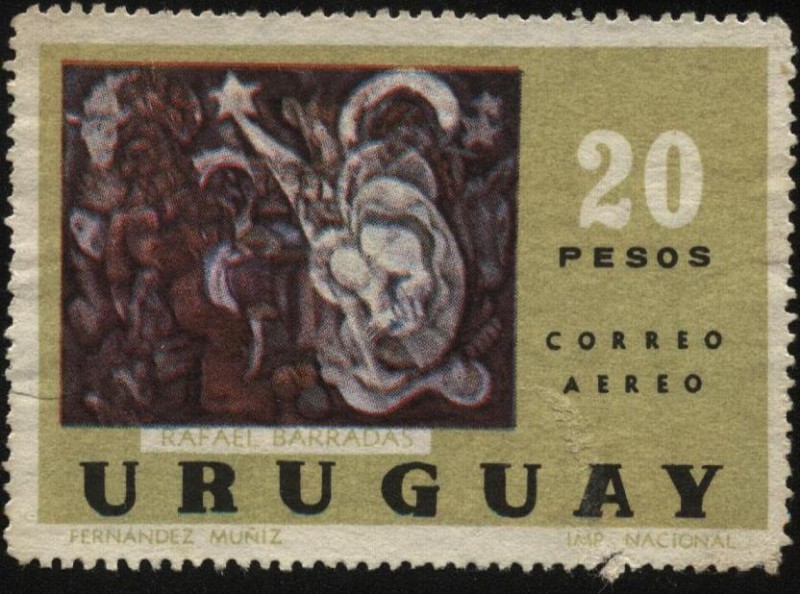 Arte uruguayo. Navidad 1972. Representación de los tres reyes magos del pintor Rafael Barradas.