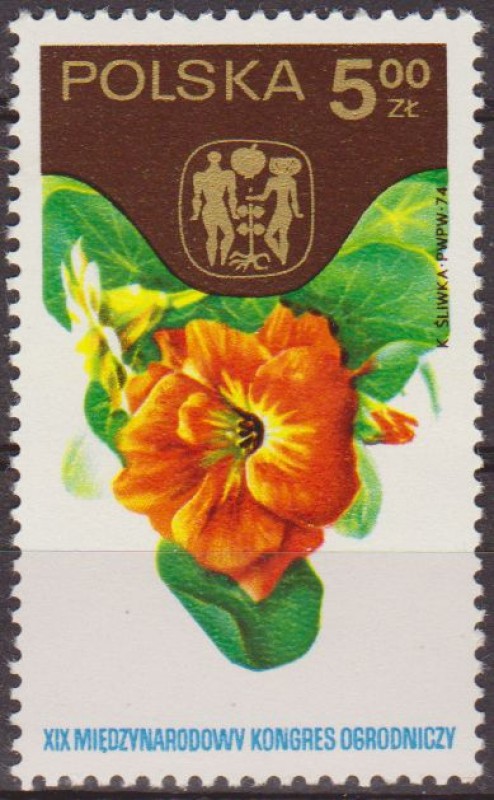 Polonia 1974 Scott 2056 Sello Nuevo Congreso Horticola Varsovia Capuchina Nasturtium Polska Poland P