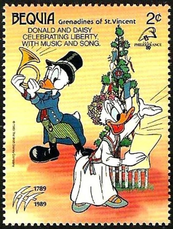 BEQUIA (St.Vincent) 1989 Scott 269 Sello ** Walt Disney Centenario Revolucion Francesa Donald y Dais