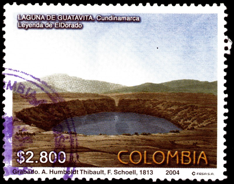 EMISIÓN POSTAL LA LAGUNA DE GUATAVITA ESCENARIO RITUAL DE LA LEYENDA DEL DORADO 