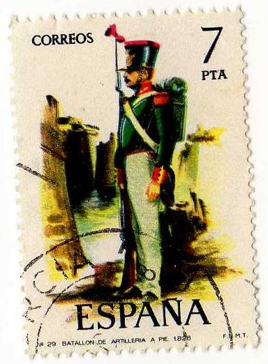 2353.- Uniformes Militares. VI grupo. Batallon de Artilleria a Pie (1828)
