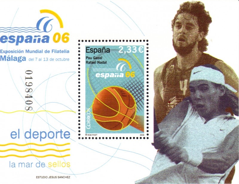 2006 LA MAR DE SELLOS MALAGA EXPOSICION MUNDIAL DE FILATELIA EL DEPORTE PAU GASOL Y RAFA NADAL