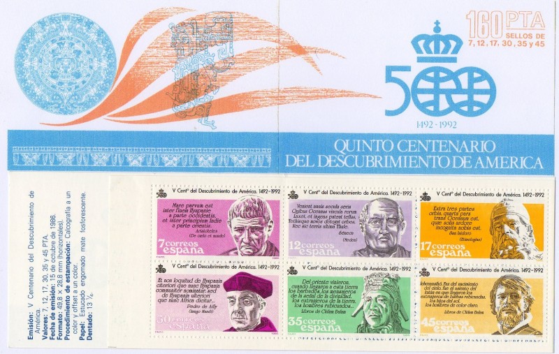2860C- CARNÉ.  V CENTENARIO DEL DESCUBRIMIENTO DE AMÉRICA.