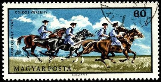 Pradera natural Hortobágy. Cuatro jinetes. 1968.