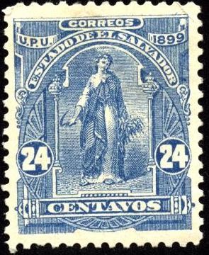 Mujer con hoz y cosecha. UPU 1899.