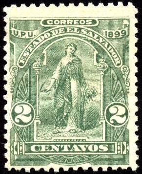 Mujer con hoz y cosecha. UPU 1899.