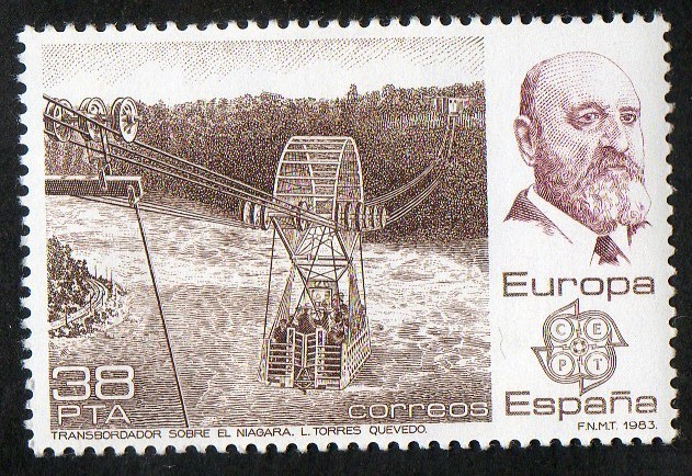 2704- Europa-CEPT.  Leonardo Torres Quevedo y transbordador sobre el Niágara.