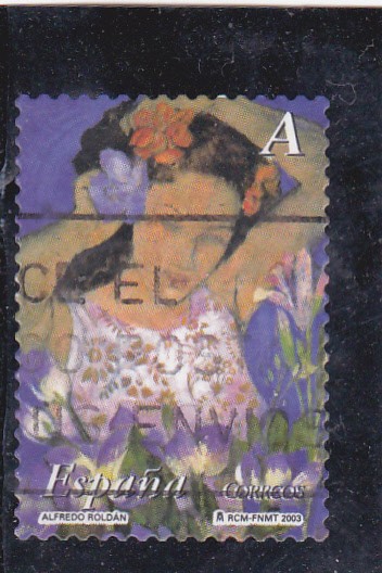 La mujer y las flores- Pintor Alfredo Roldán     (M)