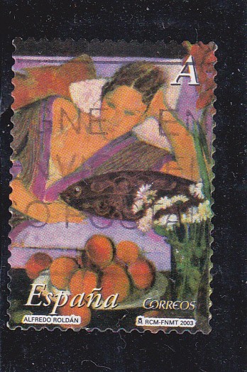 La mujer y las flores- Pintor Alfredo Roldán     (M)