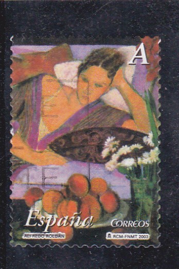 La mujer y las flores- Pintor Alfredo Roldán     (M)