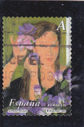 La mujer y las flores- Pintor Alfredo Roldán     (M)