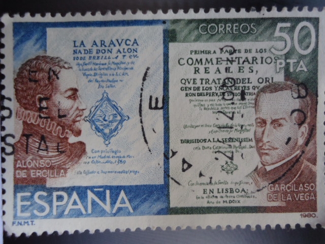 Ed:2581-Exposición Filatélica de América y Europa-¨ESPARME80¨-Alonso de Ercilla y Garcilaso de la