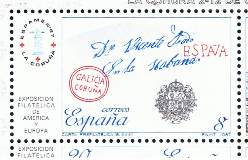Edifil  2912  Exposición Filatélica de España y América Espamer¨87.  