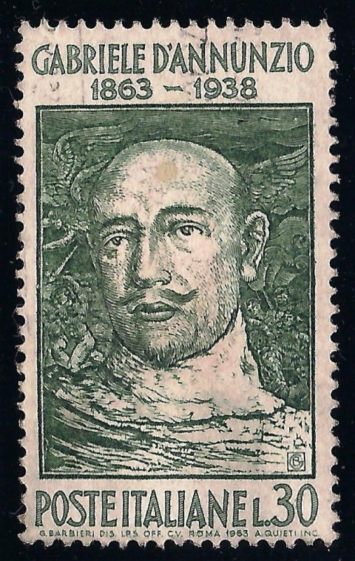Emitido para conmemorar el centenario del nacimiento de Gabriele d'Annunzio, escritor y soldado