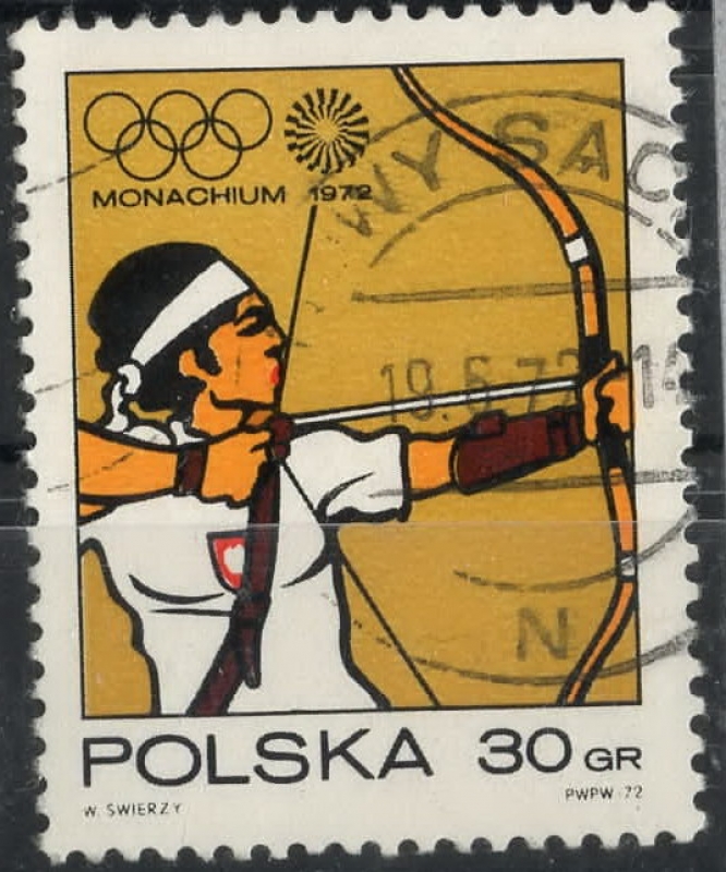 POLONIA SCOTT_1879.01 TIRO CON ARCO Y SIMBOLO OLIMPICO. $0.25
