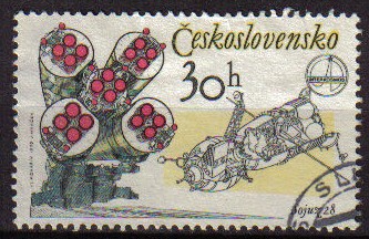 CHECOSLOVAQUIA 1979 Scott 2221 Sello Programa Espacial Soyud 28 Cohete y Capsula Usado Michel 2488 C