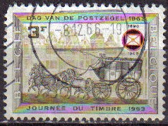 BELGICA 1966 Michel 1453 SELLO CARROZA DE CABALLOS SOBREIMPRESO USADO