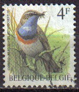 BELGICA 1989 Michel 2373 SELLO ANIMALES PAJAROS AVES GORGE BLEU
