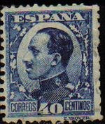 ESPAÑA 1930 497 Sello Alfonso XIII 40c. Tipo vaquer de perfil Usado con nº control al dorso